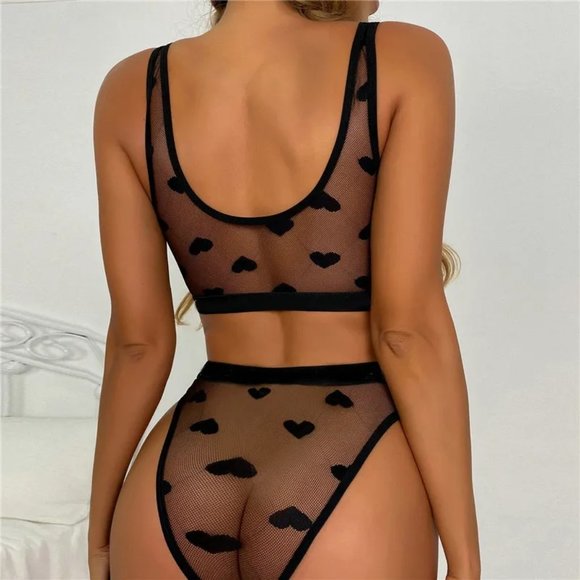 Black Hearts 2 Piece Lingerie Set - Picture 2 of 2